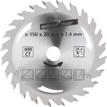 Wolfcraft - cirkelzaagblad 150x20mm - 24 tanden - zaagblad voor cirkelzaag - serie zilver - 6464000