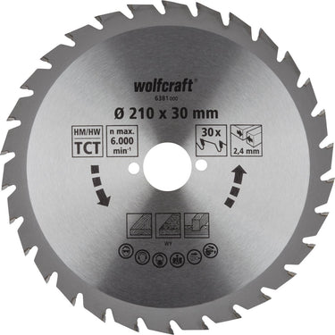 Wolfcraft - cirkelzaagblad 210x30mm - 30 tanden - zaagblad voor cirkelzaag - serie groen - 6381000