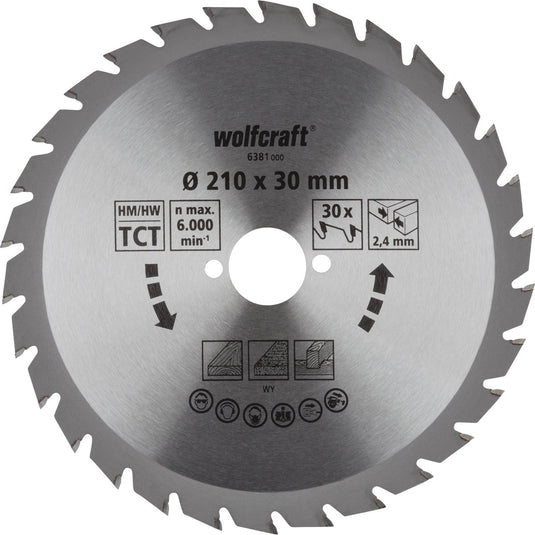 Wolfcraft - cirkelzaagblad 210x30mm - 30 tanden - zaagblad voor cirkelzaag - serie groen - 6381000