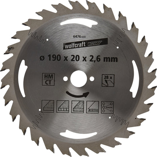 Wolfcraft - cirkelzaagblad 190x20mm - 28 tanden - zaagblad voor cirkelzaag - serie zilver - 6476000