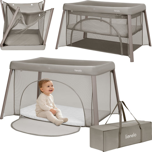 Lionelo mila – 2 in 1 reisbedje campingbed – lichtgewicht – 2 hoogteposities – 4 cm t25 matras – 360° mesh ventilatie – snel compact opvouwbaar – zij-ingang met rits – inclusief draagtas – afneembare wasbare hoes