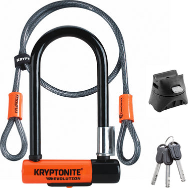Kryptonite evolution mini-7 beugelslot met kabel – fiets – art-2 slot – beugelslot (elektrische) fiets – 17,8x8,3 cm - kabel 120 cm lang – oranje zwart