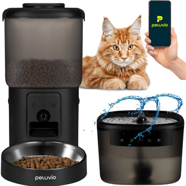 Peluvio feast voerdispenser met camera drinkfontein – 4,5l automatische voerbak kat met app – 3mp night vision – 2,5l waterfontein met filters – wifi – 5 maaltijden per dag – rvs bak – noodvoeding op batterij