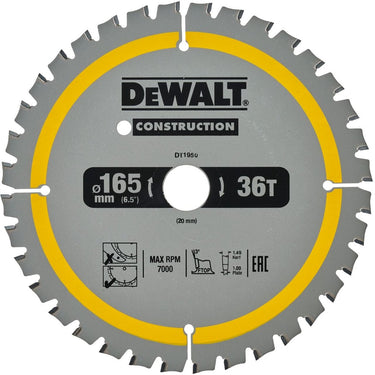 Dewalt accessoires cirkelzaagblad 165x20x36t, positief 3°, kerf 1,5mm - dt1950-qz