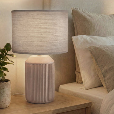 Briloner ino - tafellamp slaapkamer - met stoffen kap keramiek voet - bedlamp - tafellampje - ø22 x 37,5 cm - bruin