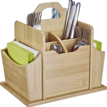Westmark organizer tapas + friends - praktische tafelorganizer met 7 vakken, mand voor bestek en servetten, houder voor keukengerei voor op tafel en op feestjes - bamboe