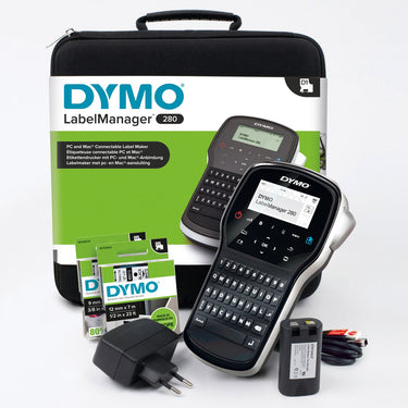 Dymo labelmanager 280 oplaadbare, draagbare labelmakerkit | qwerty-toetsenbord | met 2 rollen d1-labels en een draagkoffer