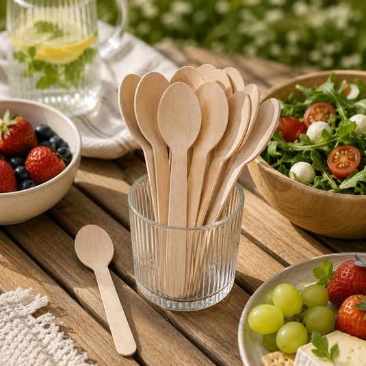 Alpina wegwerp lepels 20 stuks – houten lepels – wegwerp bestek voor feestjes, bbq en picknick