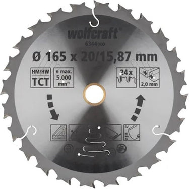Wolfcraft - cirkelzaagblad 165 mm - 24 tanden - 20 15,87 mm boring - voor cirkelzaag - 6344000