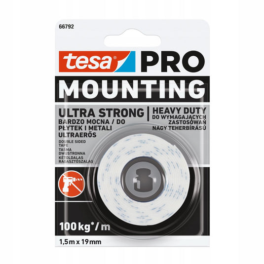 Tesa mounting-pro serie - dubbelzijdige montagetape - 1.5m x 19mm - ultra-sterk - pe schuim