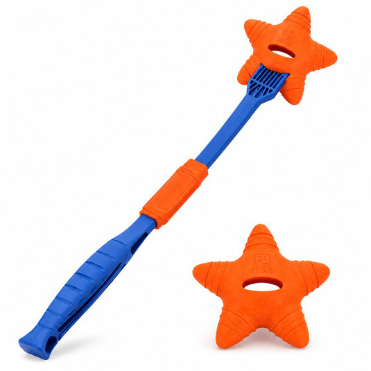 Rosewood fitdog apporteerset – inklapbare werpstok met ster – drijvend – oranje blauw