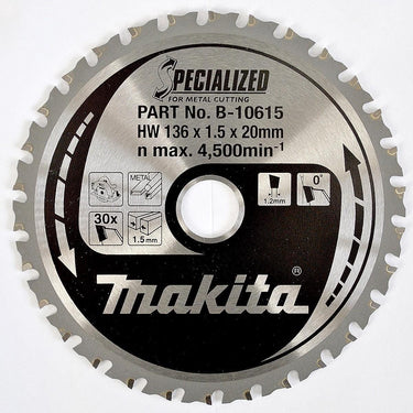 Makita accessoires cirkelzaagblad met. 136x20x1,5 30t 0g voor zacht staal - b-10615