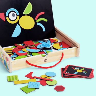 Hape magnetische kunstdoos - 91 magnetische vormen, 12 inspiratiekaarten, houten speelgoed vanaf 3 jaar
