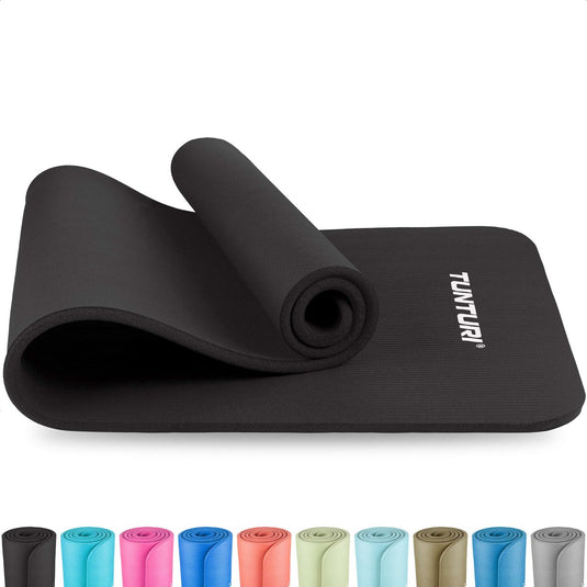 Tunturi nbr yogamat anti slip - fitnessmat extra dik zacht - sportmat - 180x60x1.5cm - incl trainingsapp - zwart