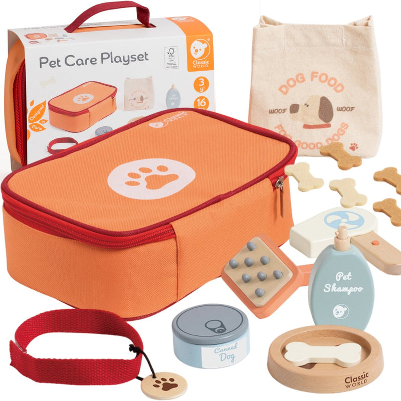 Load image into Gallery viewer, Classic world houten dieren verzorgen speelset - rollenspel speelgoed tas 16dlg.
