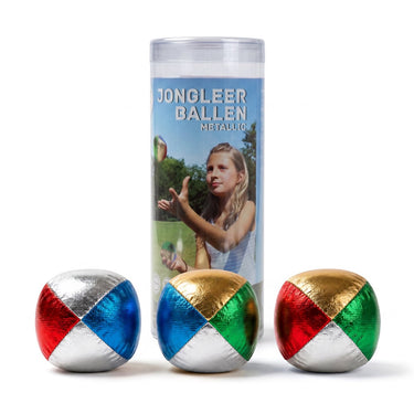 Engelhart jongleerballen metallic 2,5 – vierkleurig (blauw, rood, geel, groen) – set in transparante koker – jongleer- goochelspel –