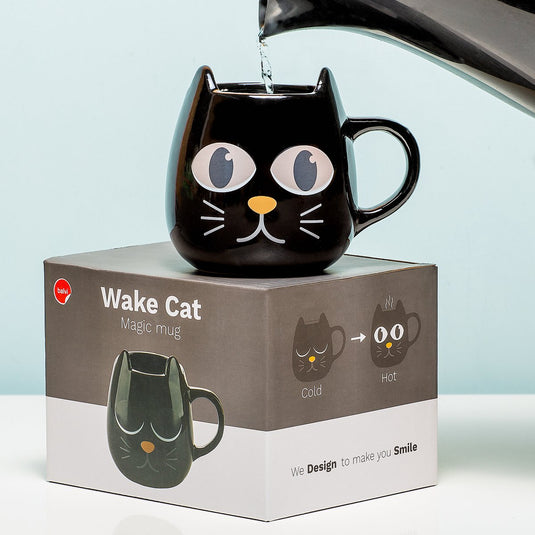 Balvi mok tas kat wake zwart thermogevoelige beker