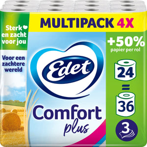 Edet comfort plus toiletpapier - 3-laags - 24 maxi rollen = 36 rollen