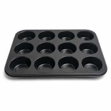 Kozie muffinvorm voor 12 muffins – pfas-vrij – anti-aanbak bakvorm – cupcakevorm – metaal – antraciet
