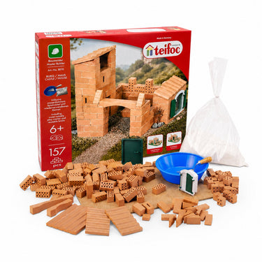 Teifoc ® bouwdoos – kasteel huis – 150 onderdelen – echte mini bakstenen met cement, kom en troffel – bouwpakket voor kinderen vanaf 6 jaar