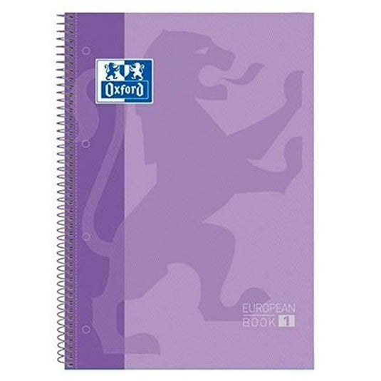 Oxford school europeanbook - notitieboek - gekleurde rand - a4+ - ruit 5mm - 80 vel - 4 gaats - hardcover - pastel paars