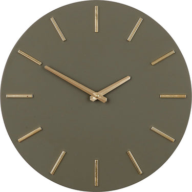 Mica decorations wandklok - donker groen - d36 cm - aluminium - muur klok - rond