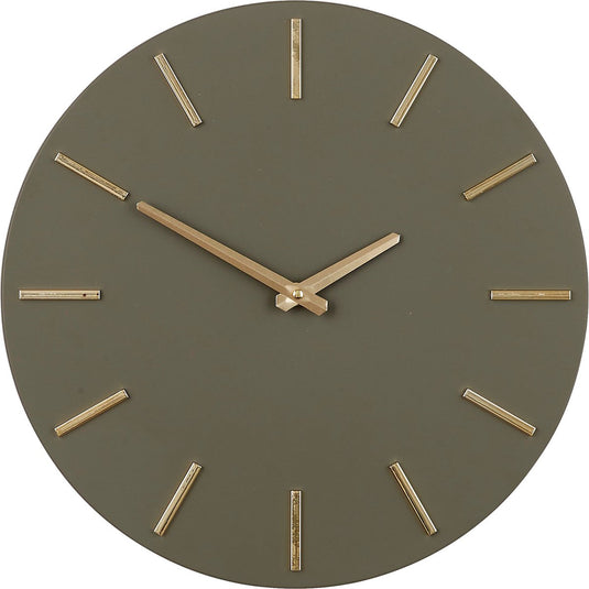 Mica decorations wandklok - donker groen - d36 cm - aluminium - muur klok - rond