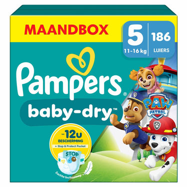 Pampers baby-dry paw patrol-editie maat 5, 186 luiers, 11kg-16kg