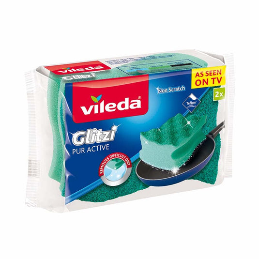 Vileda pur active - schoonmaakspons - 9cm - profiel voor nagelbescherming - 2 stuks