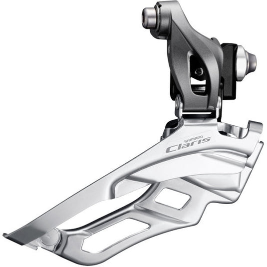 Shimano voorderailleur 3 x 8-speed claris fd-r2030 ø34,9 mm klem met adapter ø31,8 28,6 mm down-pull 63-66° hoek 46-52t - grijs