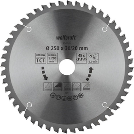 Wolfcraft - zaagblad 254x30mm voor afkortzaag - 48 tanden - verstekzaag - serie oranje - 6548000