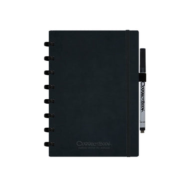 Correctbook a5 uitwisbaar notitieboek – ink black kunstleer hardcover – blanco – herbruikbaar schrift – inclusief pen wisdoekje – aanvulbaar met extra pagina’s