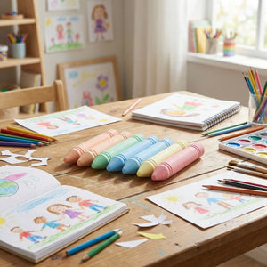 Eddy toys krijt xl - stoepkrijt xl 7 stuks - ca. 17 x 9 cm - groot formaat stoepkrijt voor buiten - roze, blauw, groen, geel en oranje