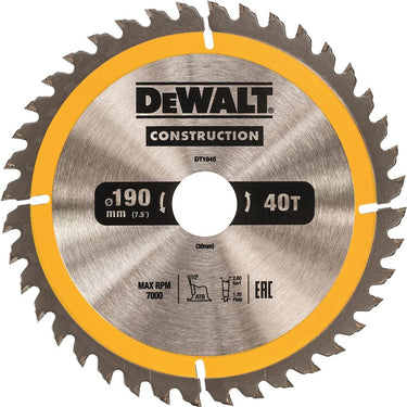Dewalt accessoires dewalt dt1945 serie - cirkelzaagblad - atb - 190mm - 40 tanden