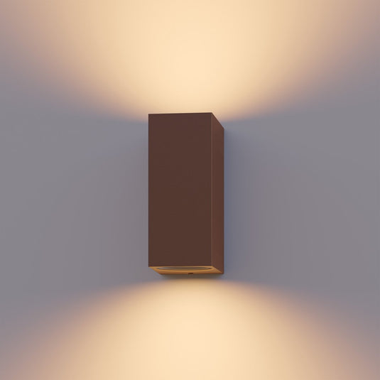 Calex wandlamp up downlight bergamo - 2x gu10 - ip54 water- en stofbestendig - geschikt voor binnen en buiten - eenvoudige installatie - rechthoek - roestkleur
