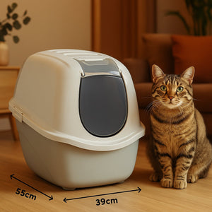 Flamingo kattenbak – trini – taupe – maat l – 39x55x41 cm – katten toilet met deksel koolfilter – geurvrij recycleerbaar – gemaakt in europa