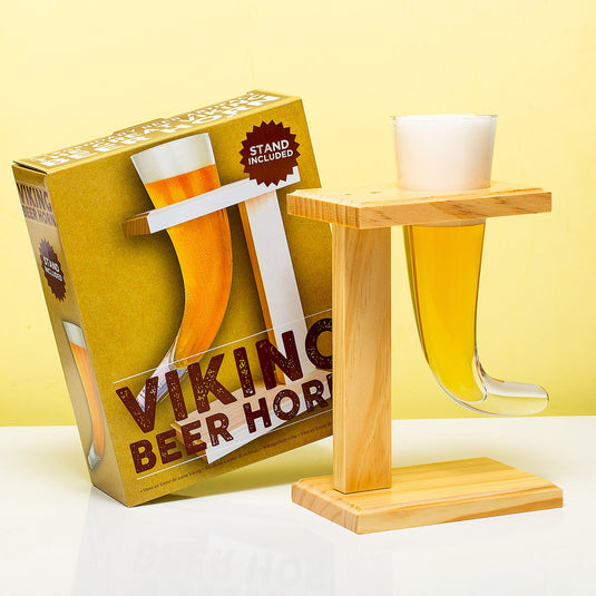 #winning viking drinkhoorn - bierglas - 480ml - natronkalkglas - inclusief houten bierhouder - 59263