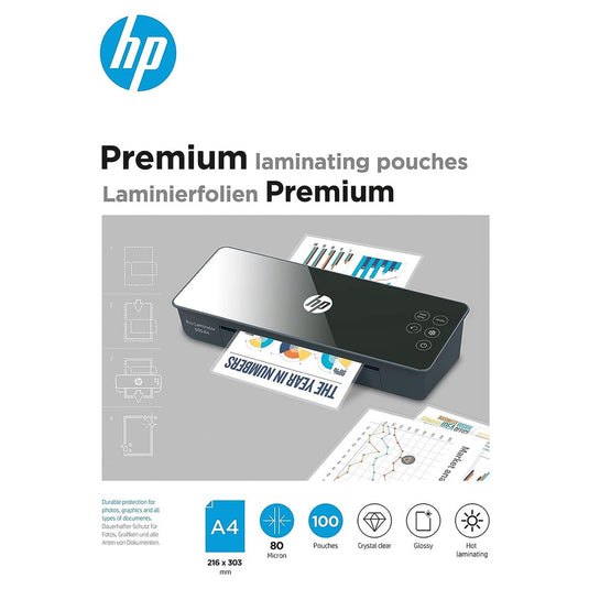Hp 9123 premium lamineerfolies a4 - lamineerhoezen voor warm lamineren - glanzend - 80 micron - 100 stuks
