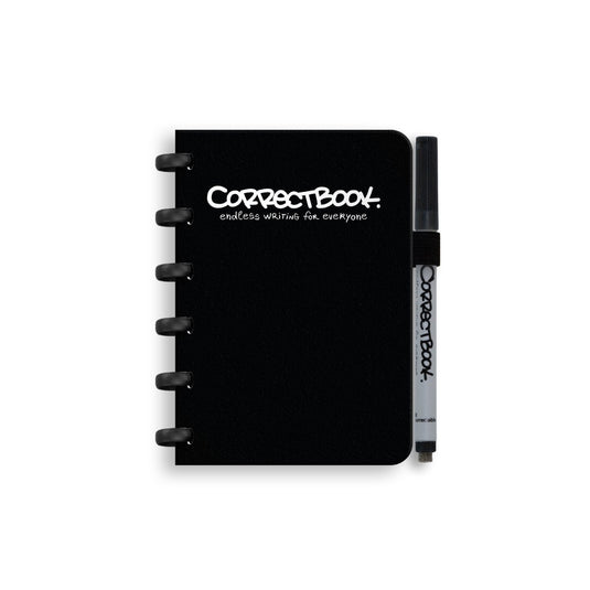 Correctbook a6 uitwisbaar notitieboek – herbruikbaar schrift – ink black zwart – blanco – inclusief pen wisdoekje – aanvulbaar met extra pagina’s