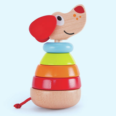 Hape stapelhond pepe - houten stapeltoren met geluid voor baby vanaf 12 maanden