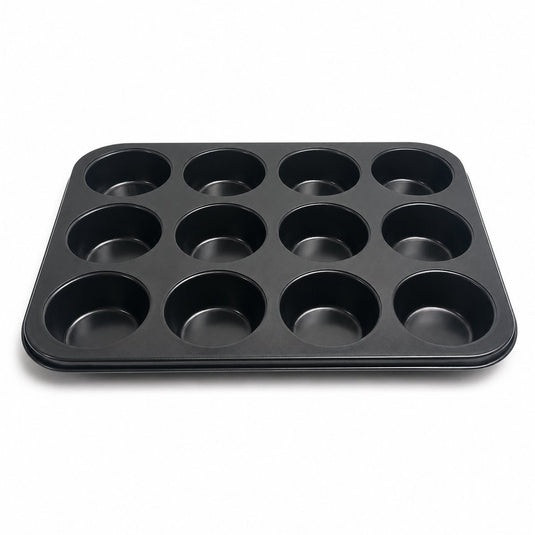 Merkloos sans marque kozie muffinvorm voor 12 muffins – pfas-vrij – anti-aanbak bakvorm – cupcakevorm – metaal – antraciet