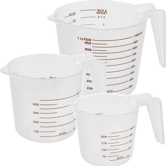 Alpina transparante kunststof maatbekers set - 250 ml, 500 ml, 1 liter - 3-delig