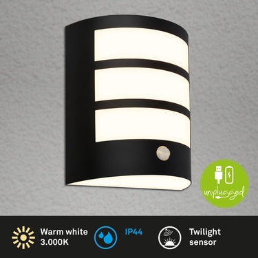 Briloner - wandlamp oplaadbaar - led buitenverlichting - met akku - met bewegingsmelder - met schemersensor - 18 x 15 x 7 cm - zwart