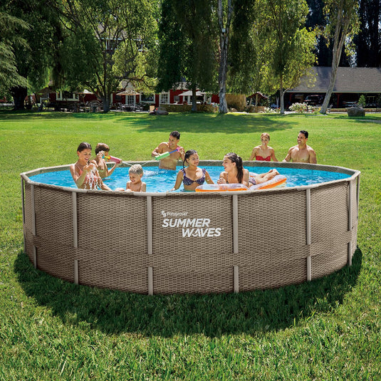 Summer waves frame zwembad rond weave - ⌀488 x 122 cm - zwembaden - inclusief filterpomp - zwembadpomp - filterpatroon - afdekzeil - grondzeil - ladder - onderhoudsset