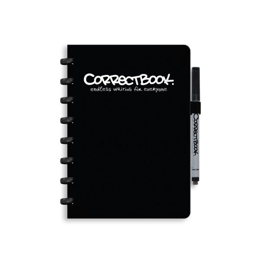 Correctbook a5 uitwisbaar notitieboek – ink black zwart – blanco – herbruikbaar schrift – inclusief pen wisdoekje – aanvulbaar met extra pagina’s