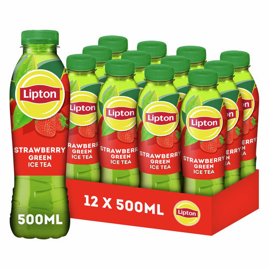 Lipton ice tea green fles - strawberry - laag in suiker - 12 x 500 ml - voordeelverpakking