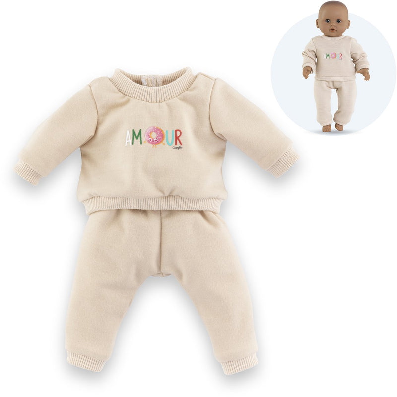 Load image into Gallery viewer, Corolle poppen trainingspak beige voor babypop 30cm klittenband.

