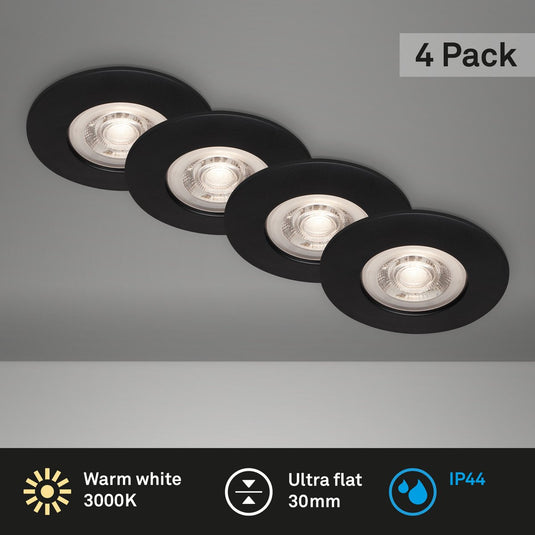 Briloner - set van 4 led inbouwspots - badkamerverlichting - ø9 cm - ip44 - 4.9 w - 480 lm - 3.000 k - zwart