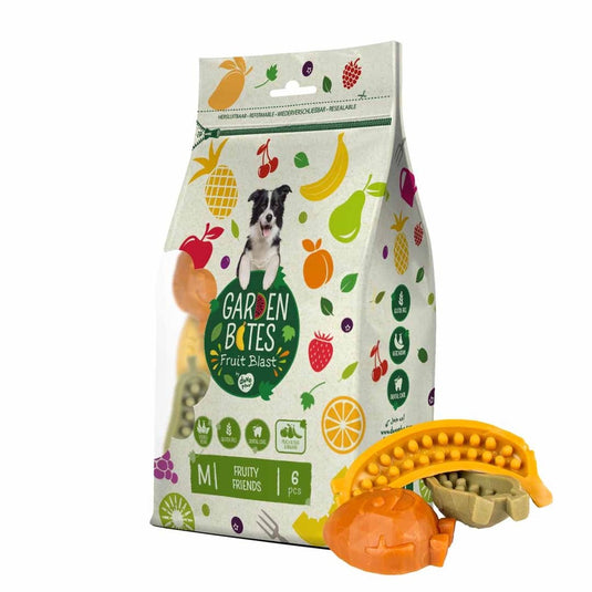 Garden bites duvoplus - fruity friends hondensnacks - hondensnoepjes - vegetarisch glutenvrij - medium 6st