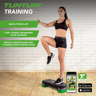 Tunturi aerobic step easy - fitness step - verstelbaar - aerobics stepper - kleur: zwart - verstelbaar - incl. gratis fitness app